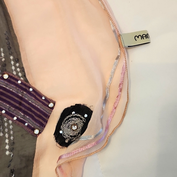 Manyus Fancy Embellished Pink & Gray Wrap/Scarf - Picture 6 of 9